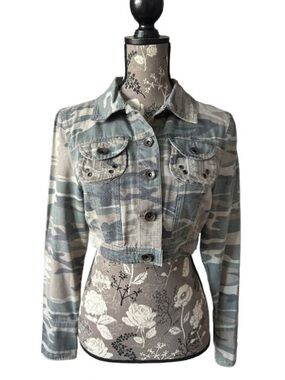 Star Jeans Medium Vintage Cropped Camouflage Jean Jacket - Women - Green/Gray